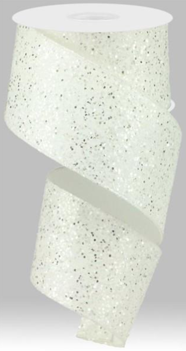 2.5" X 10YD White Glitter Ribbon