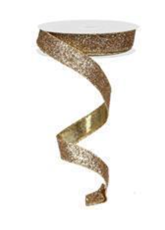 5/8"X10YD Wired Champagne Glitter Ribbon