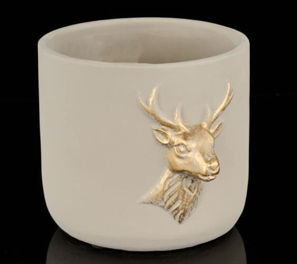 8.25" Light Gray and Gold Deer Cement Planter