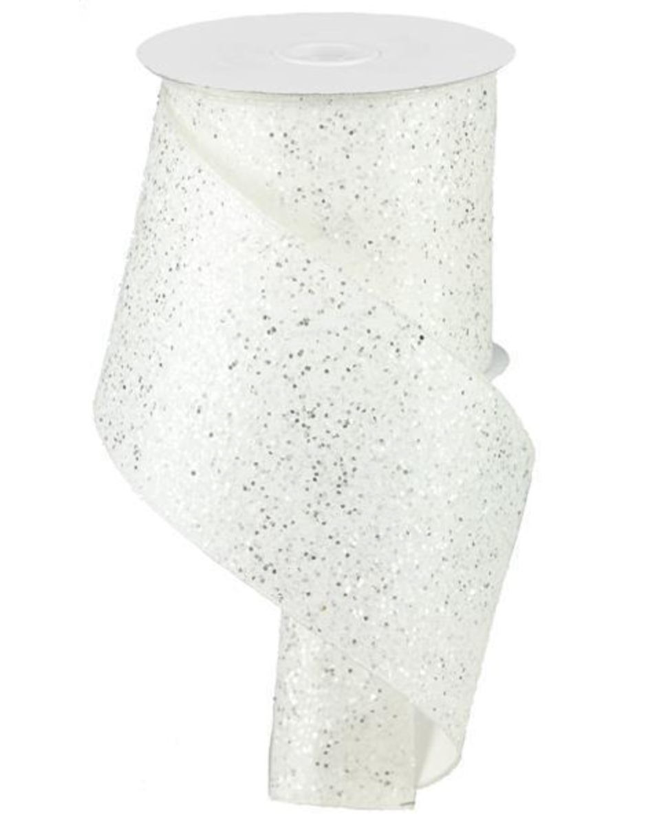 4"X10 YRD Large White Glitter Ribbon
