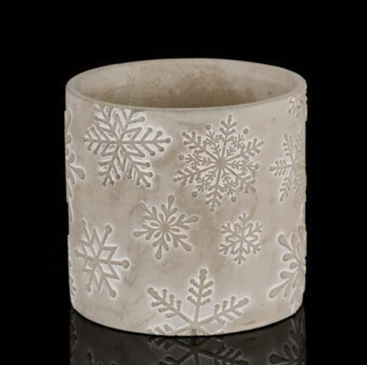 5.5" Gray Whitewash Snowflake Cement Planter