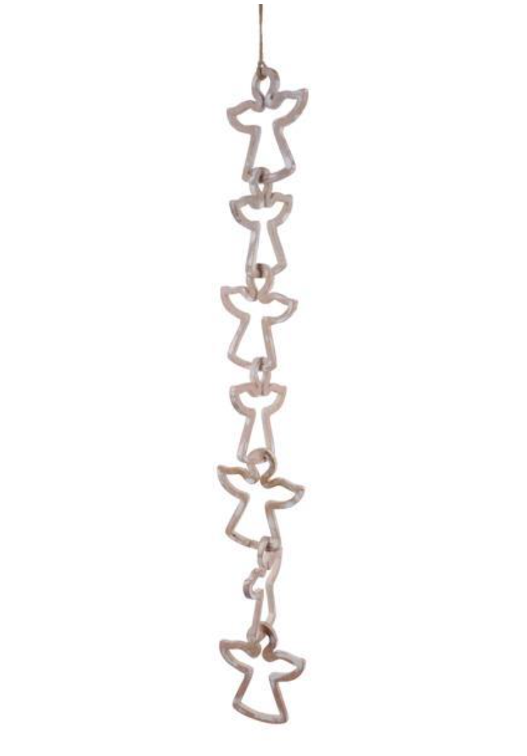 23.75" Whitewash Mango Wood Angel Garland