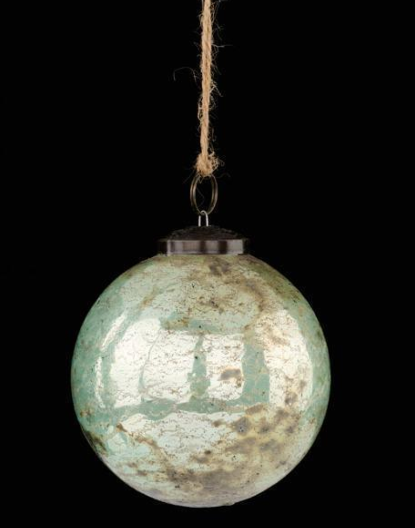 4" Turquoise Rustic Glass Ball Ornament