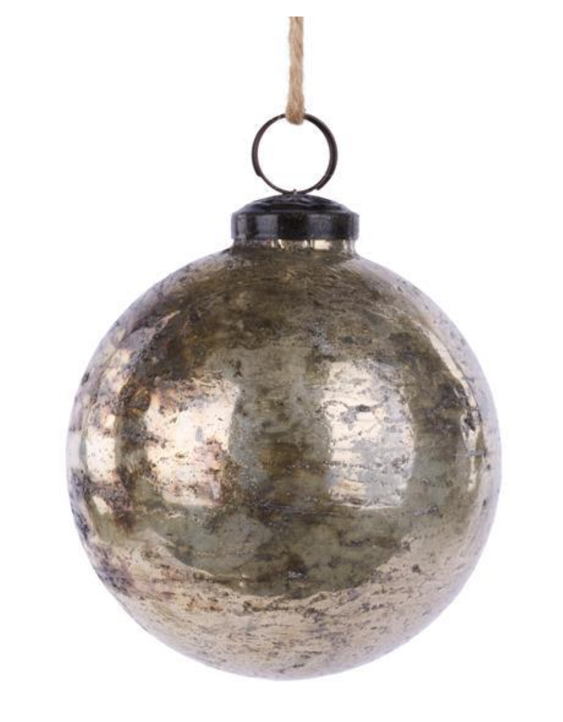 4" Rustic Silver Glass Ball Ornament