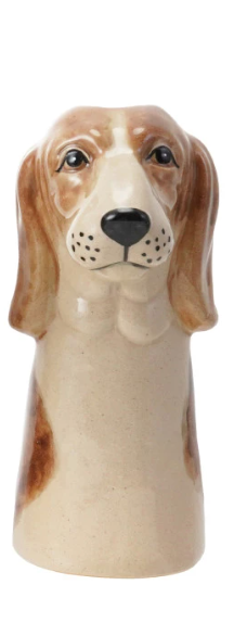 Hand-Painted Stoneware Dog Vase