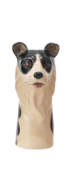 Hand-Painted Stoneware Dog Vase