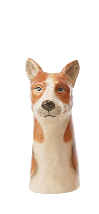 Hand-Painted Stoneware Dog Vase
