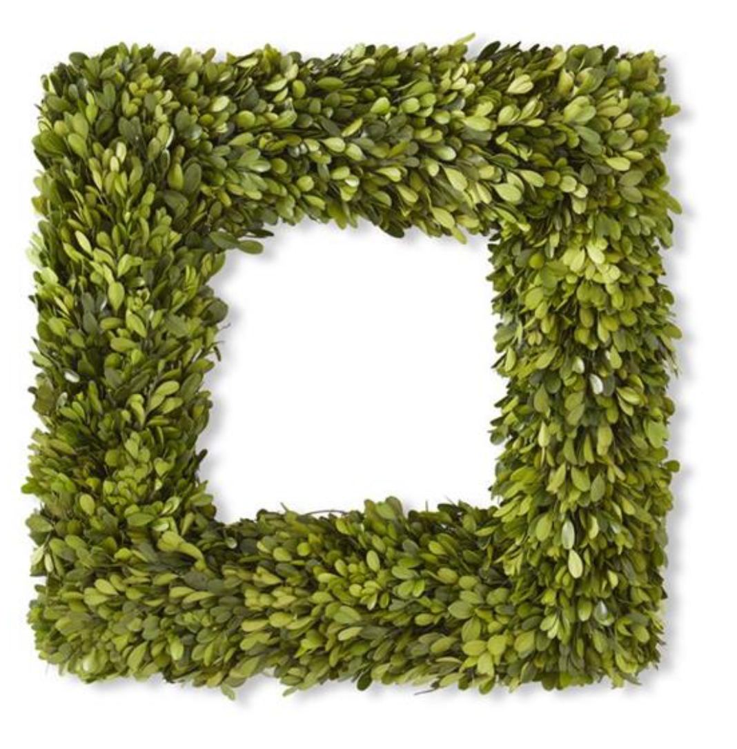 20 Inch Square Preserved Natural Boxwood Wreath