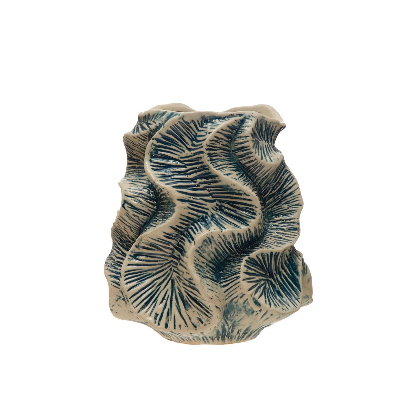 Blue & Ivory Wavy Stoneware Vase