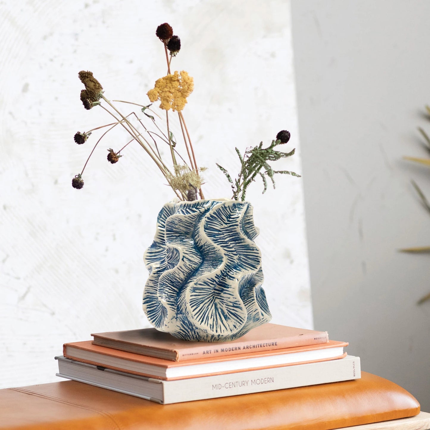 Blue & Ivory Wavy Stoneware Vase