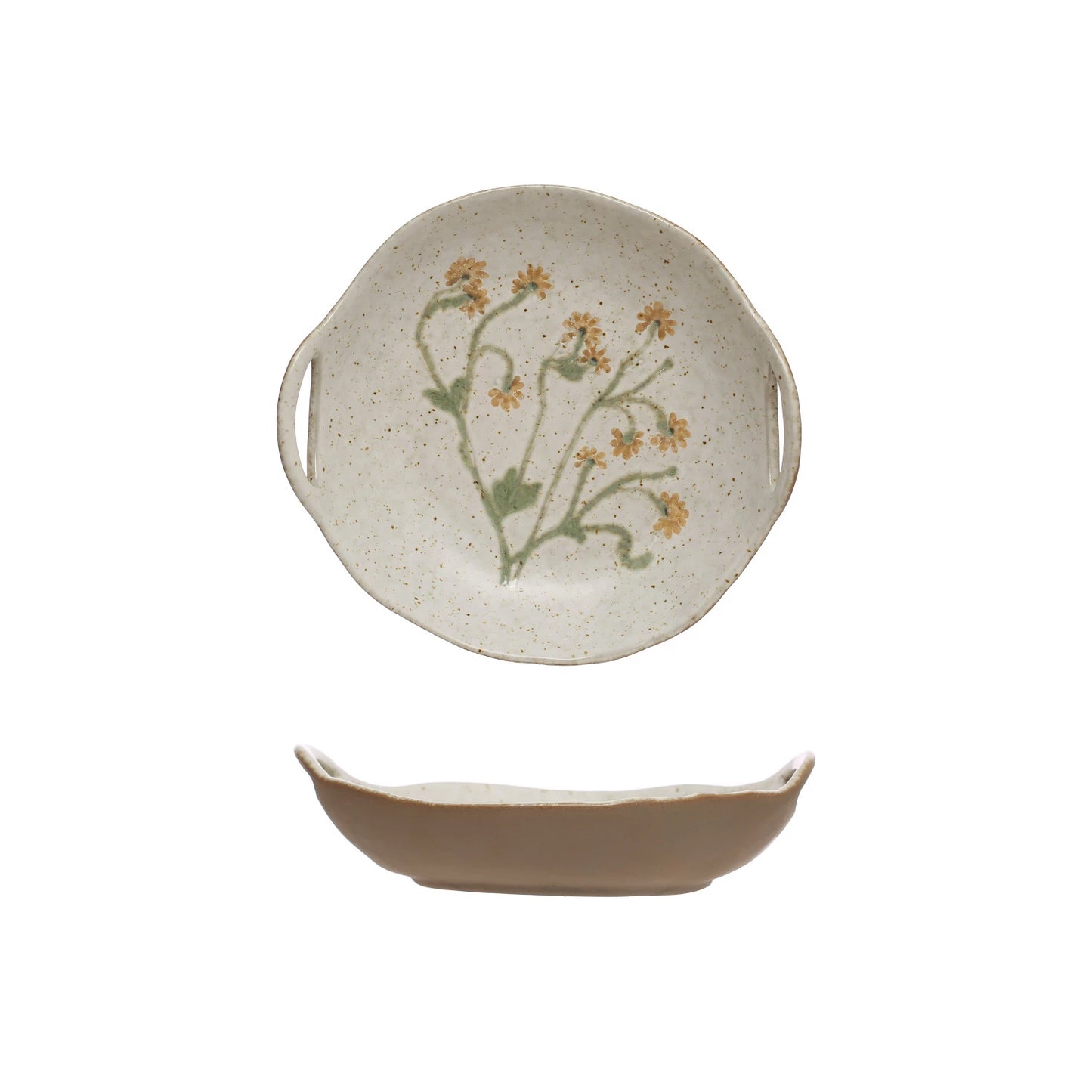 Hand-Painted Floral Stoneware Bowl