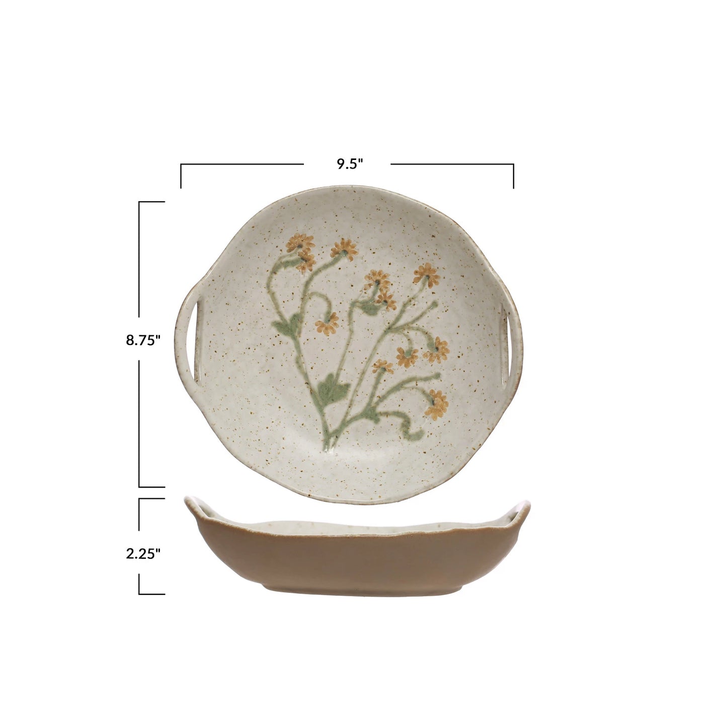 Hand-Painted Floral Stoneware Bowl