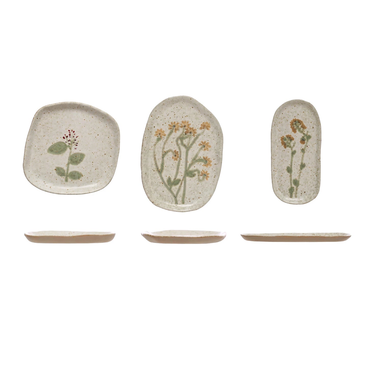 Hand-Painted Floral Stoneware Plates