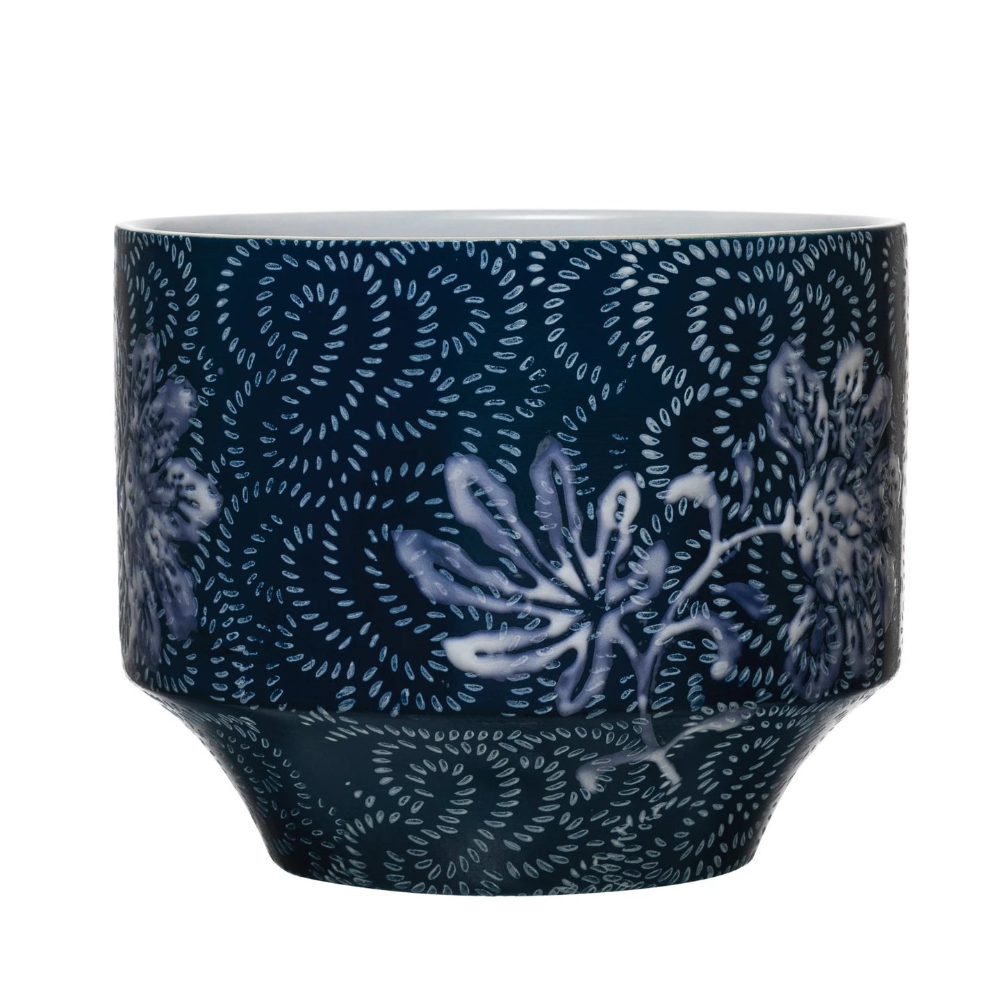 Blue & White Floral Stoneware Planter
