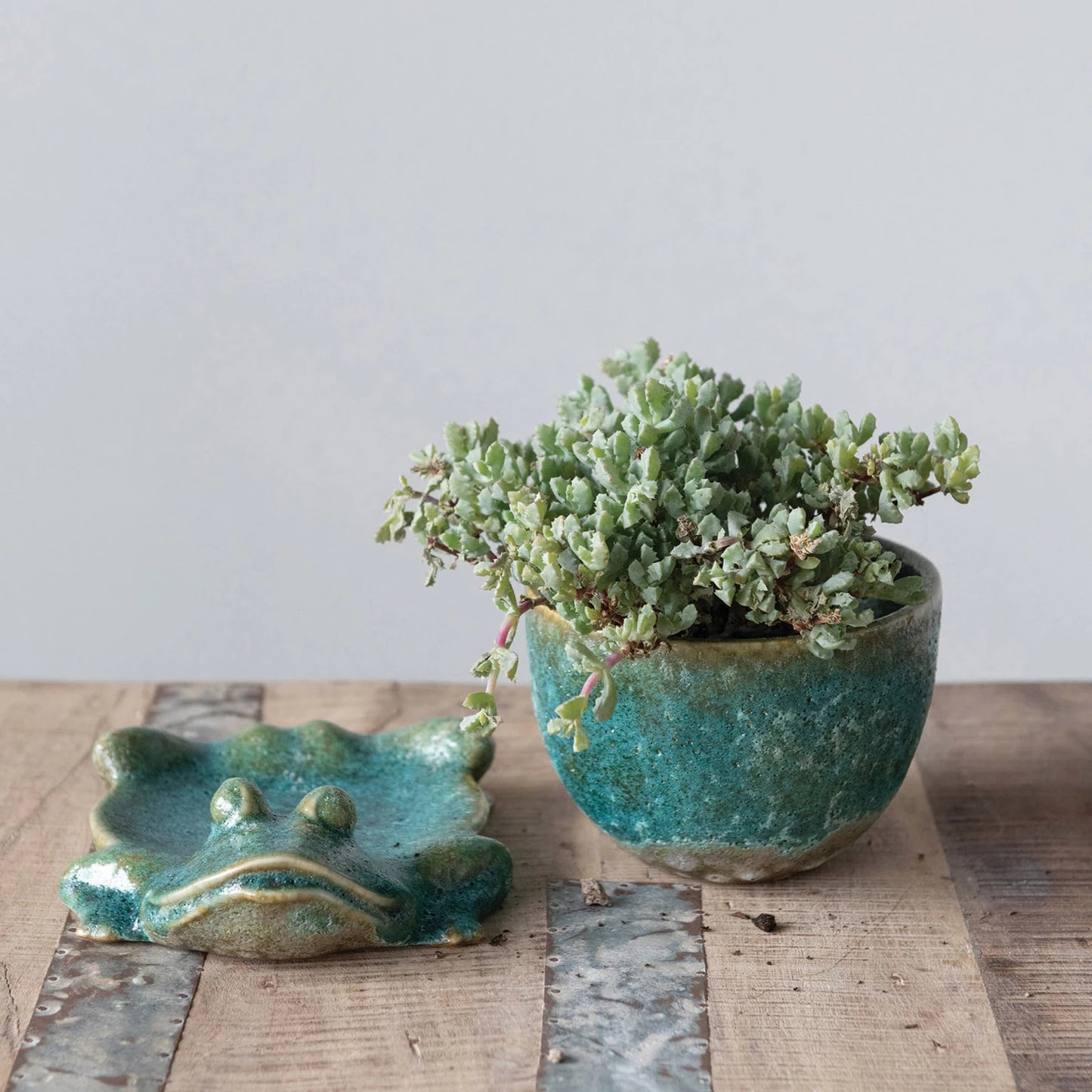 Stoneware Frog Planter