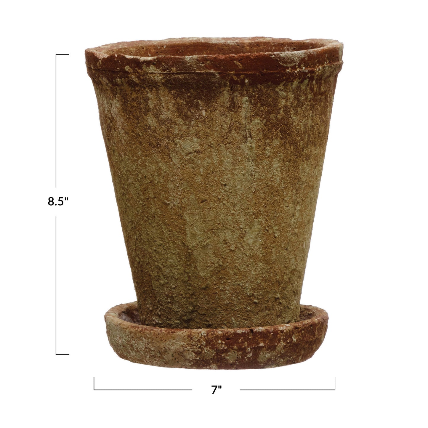 Distressed Cement Planter with Saucer-Medium