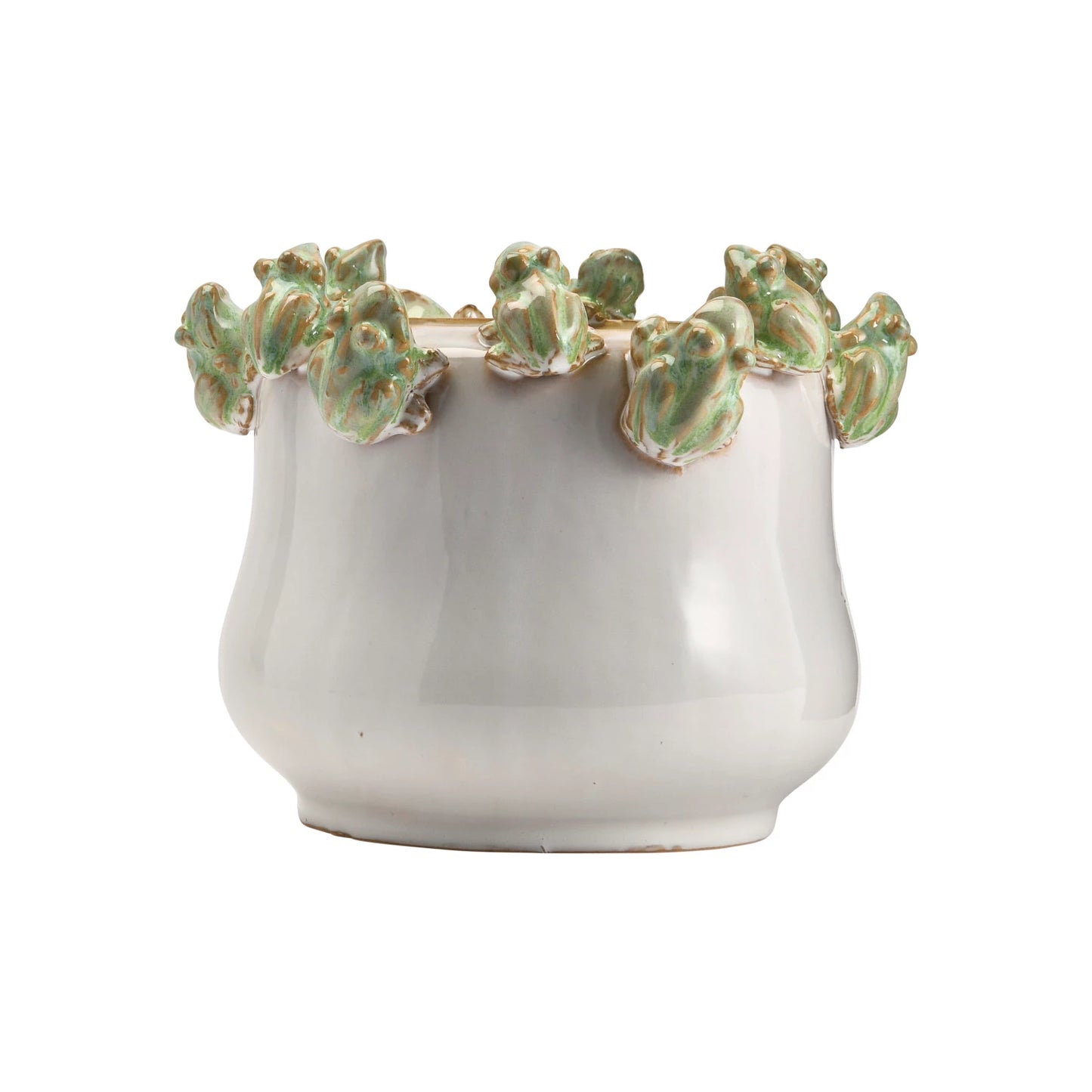 Stoneware Planter with Frog Rim