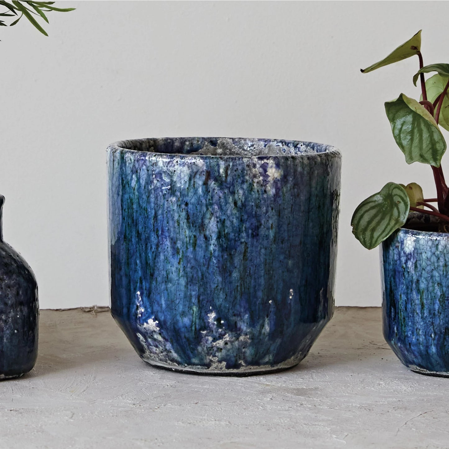 7" Navy Crackle Glaze Planter