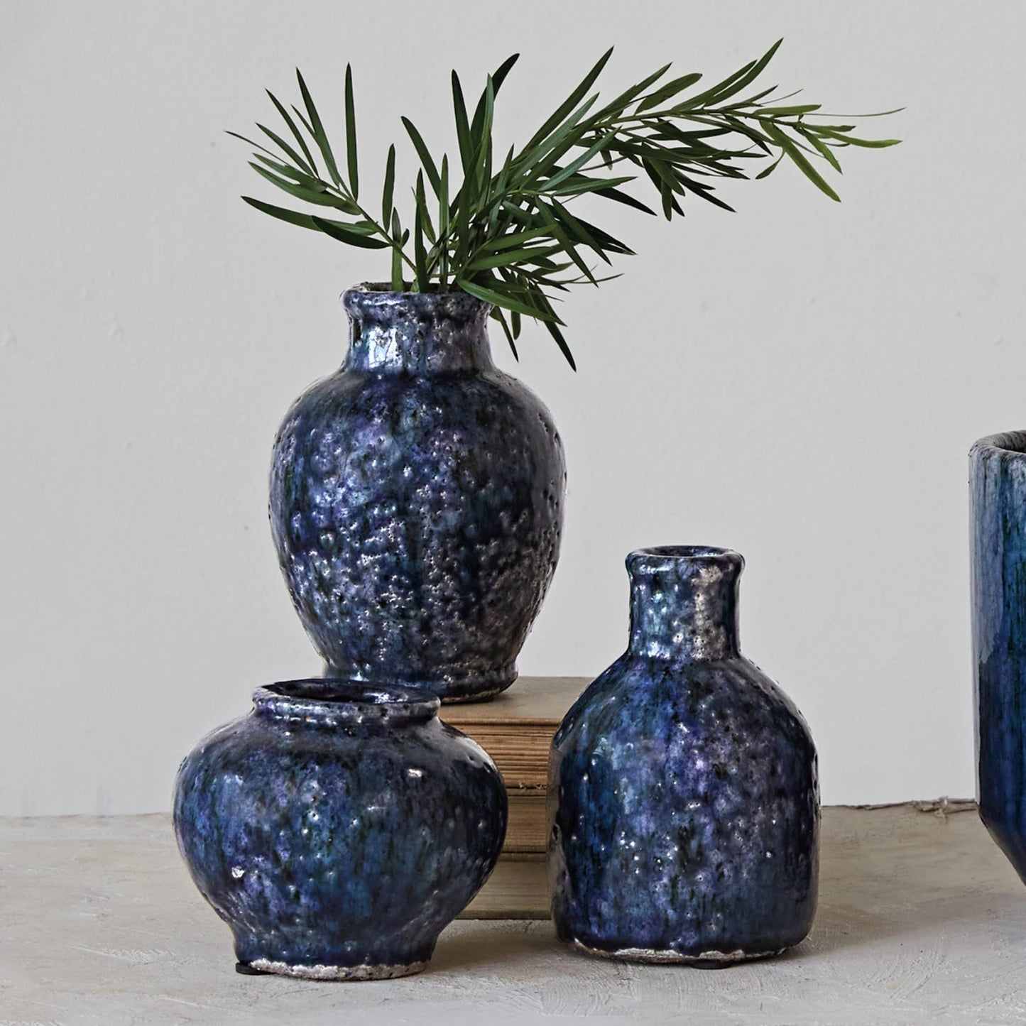 Navy Crackle Glaze Vases