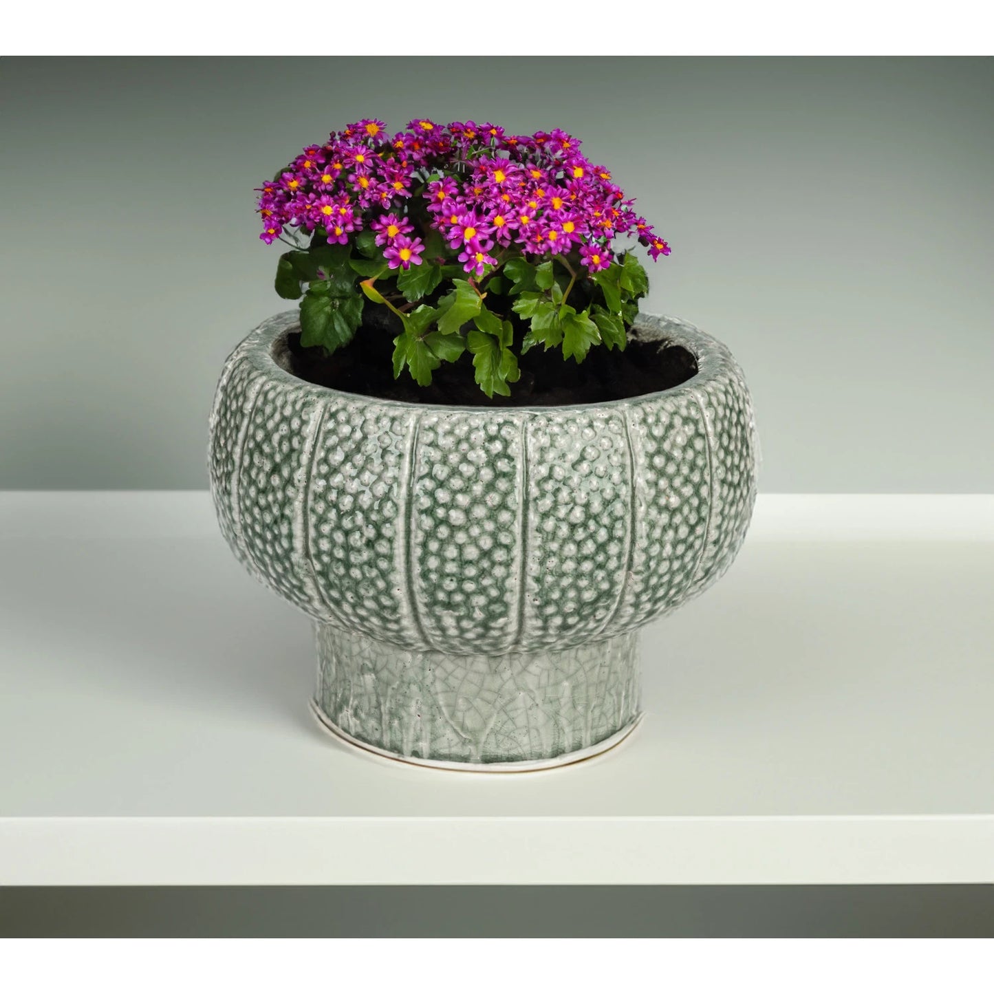 Embossed Terra-Cotta Footed Vase