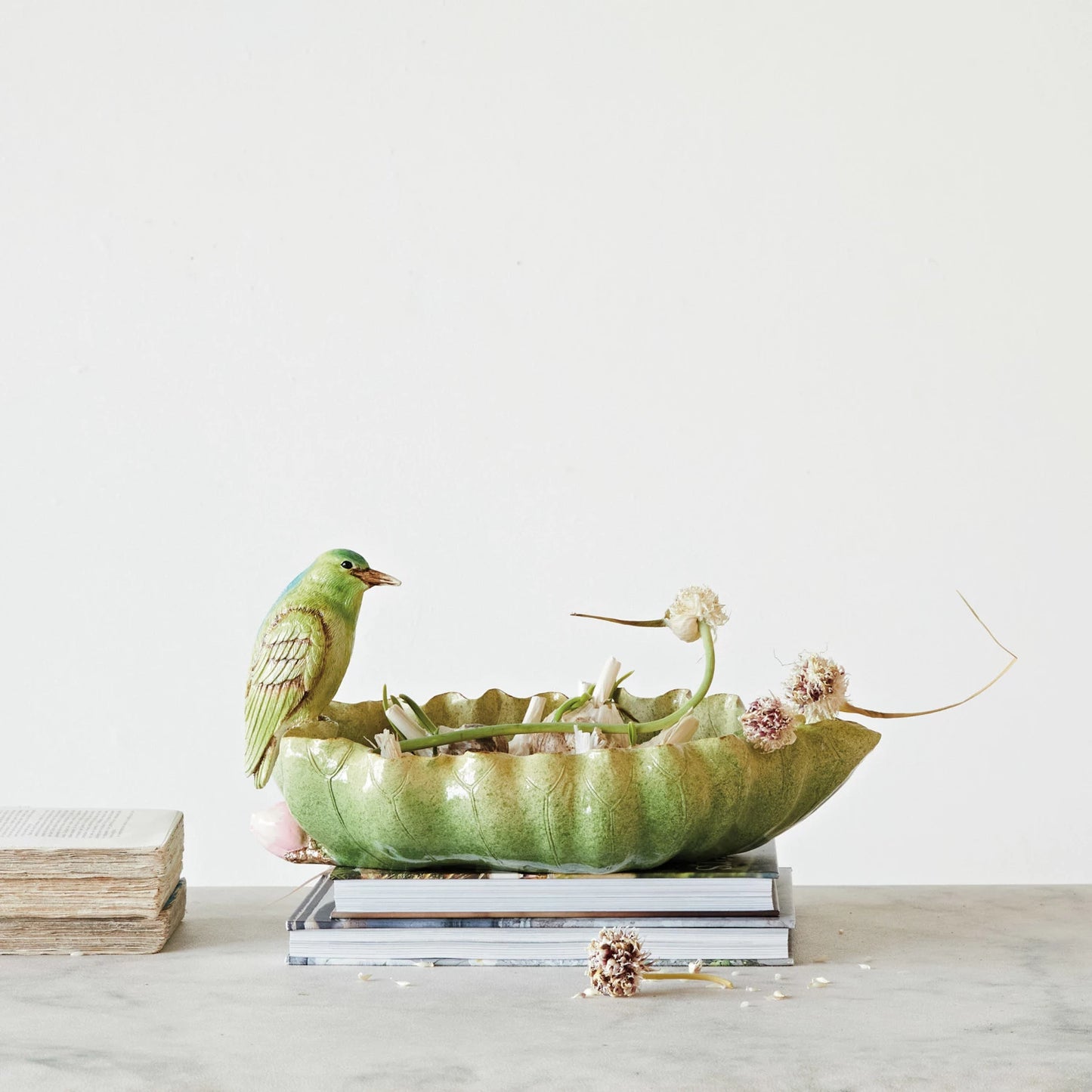 Resin Leaf Bowl with Bird