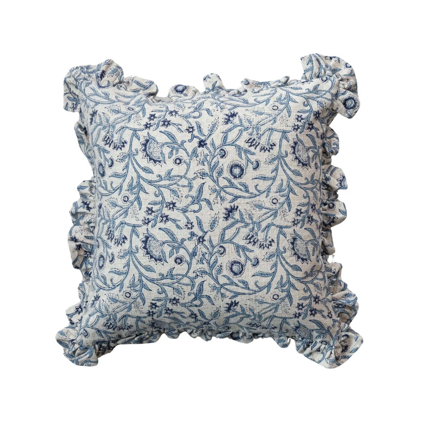 18" Square Blue Floral Pillow