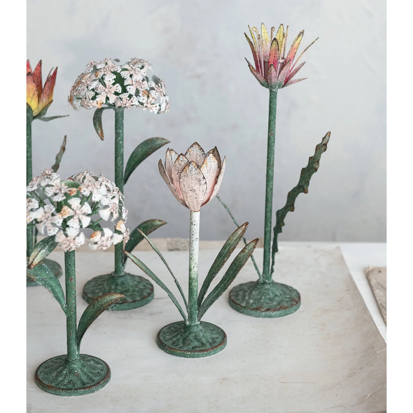 Painted Metal Flower Taper Holders