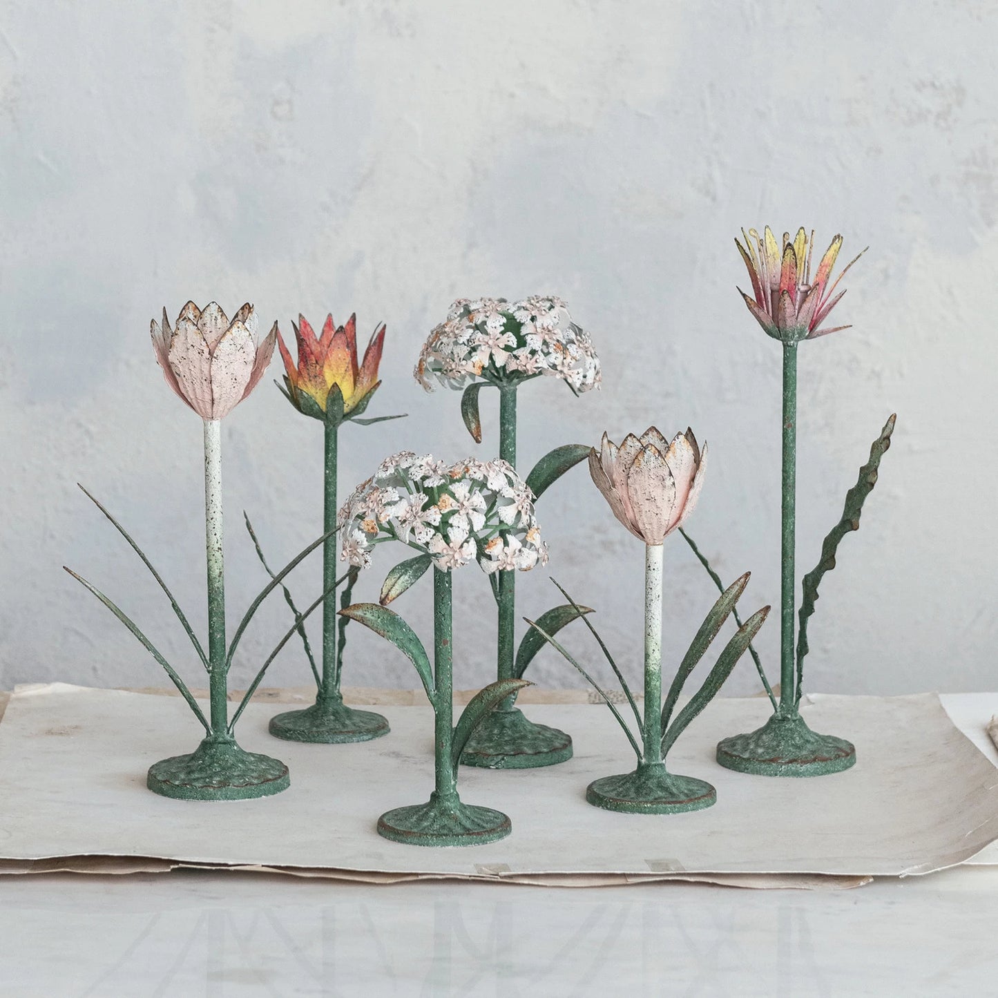 Painted Metal Flower Taper Holders