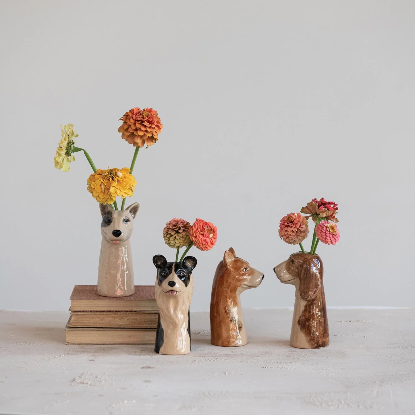 Hand-Painted Stoneware Dog Vase