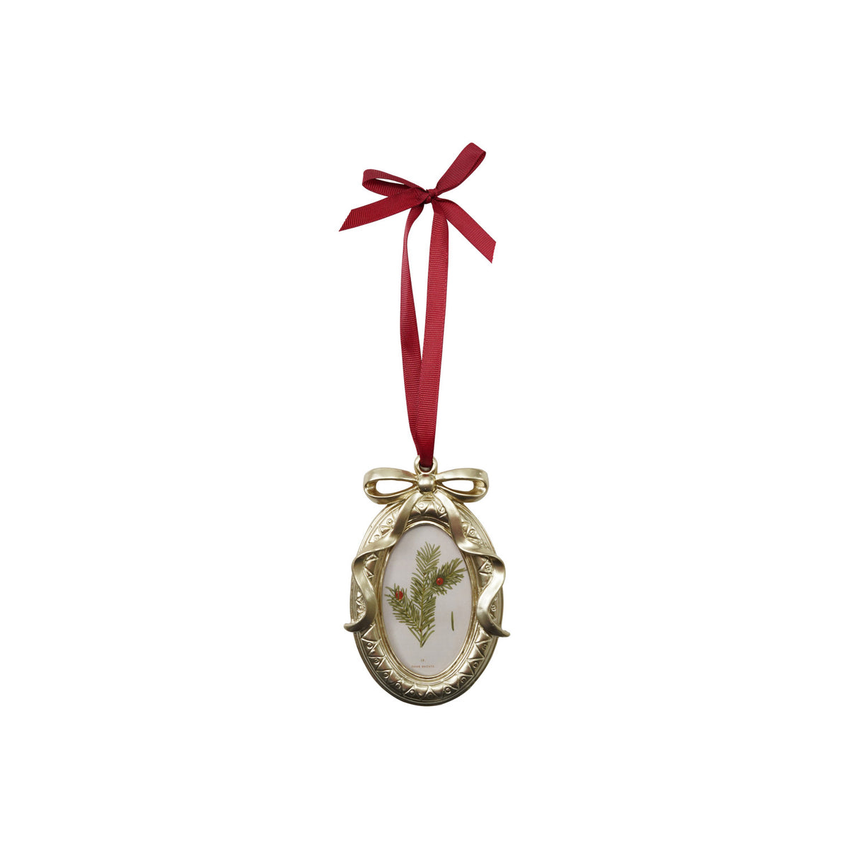 Resin Photo Frame Ornament w/ Red Ribbon Hanger, Gold Finish