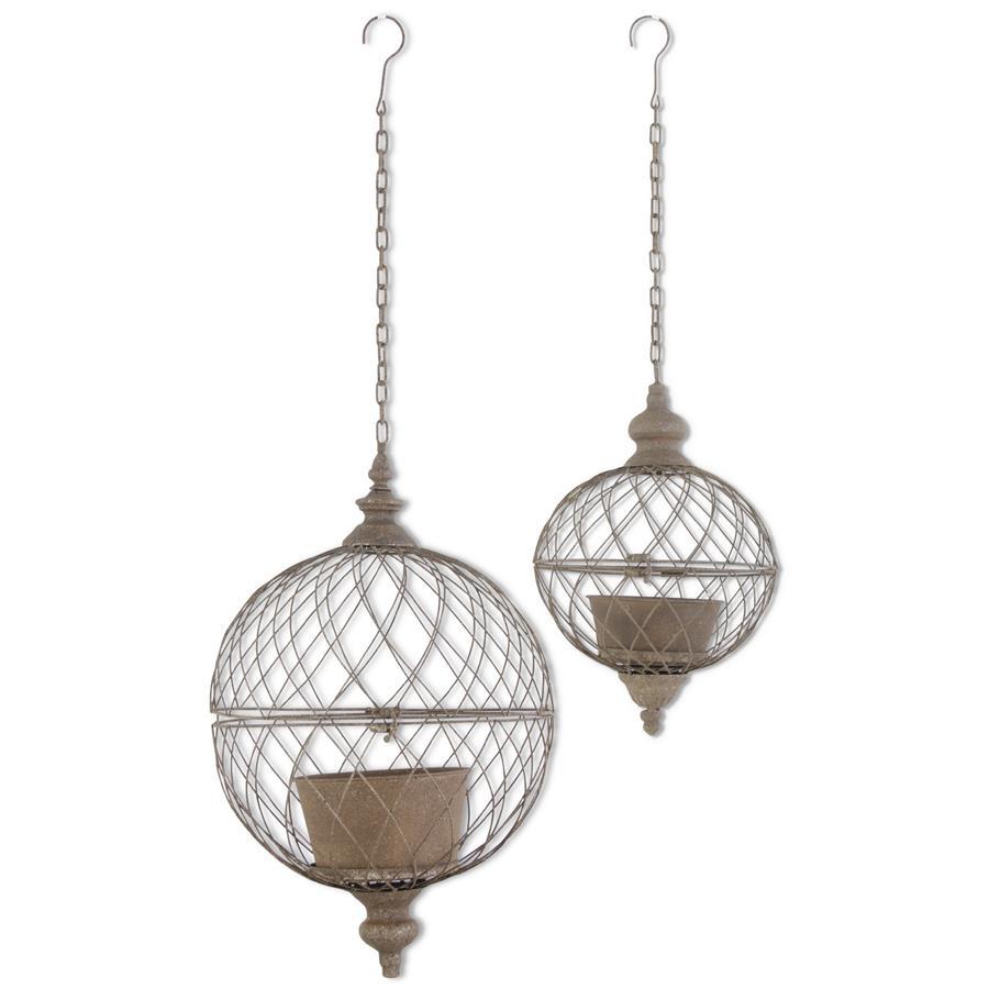 Large Rusted Wire Hanging Cages with Pot