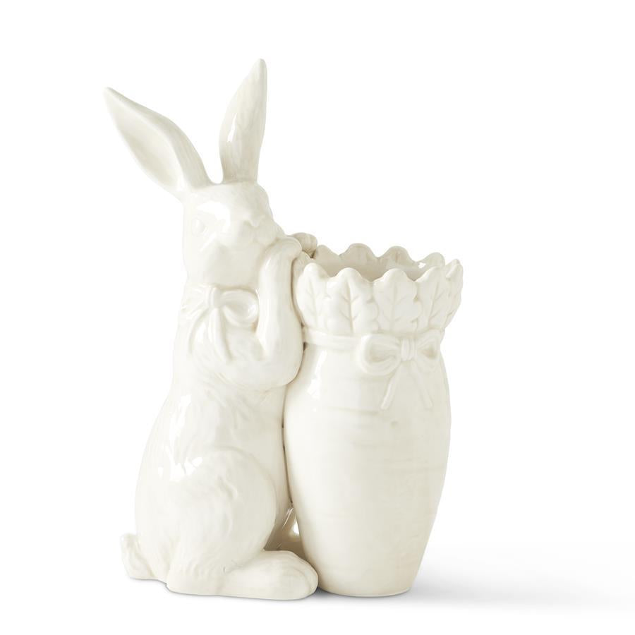 Antiqued White Dolomite Rabbit Carrot Vase
