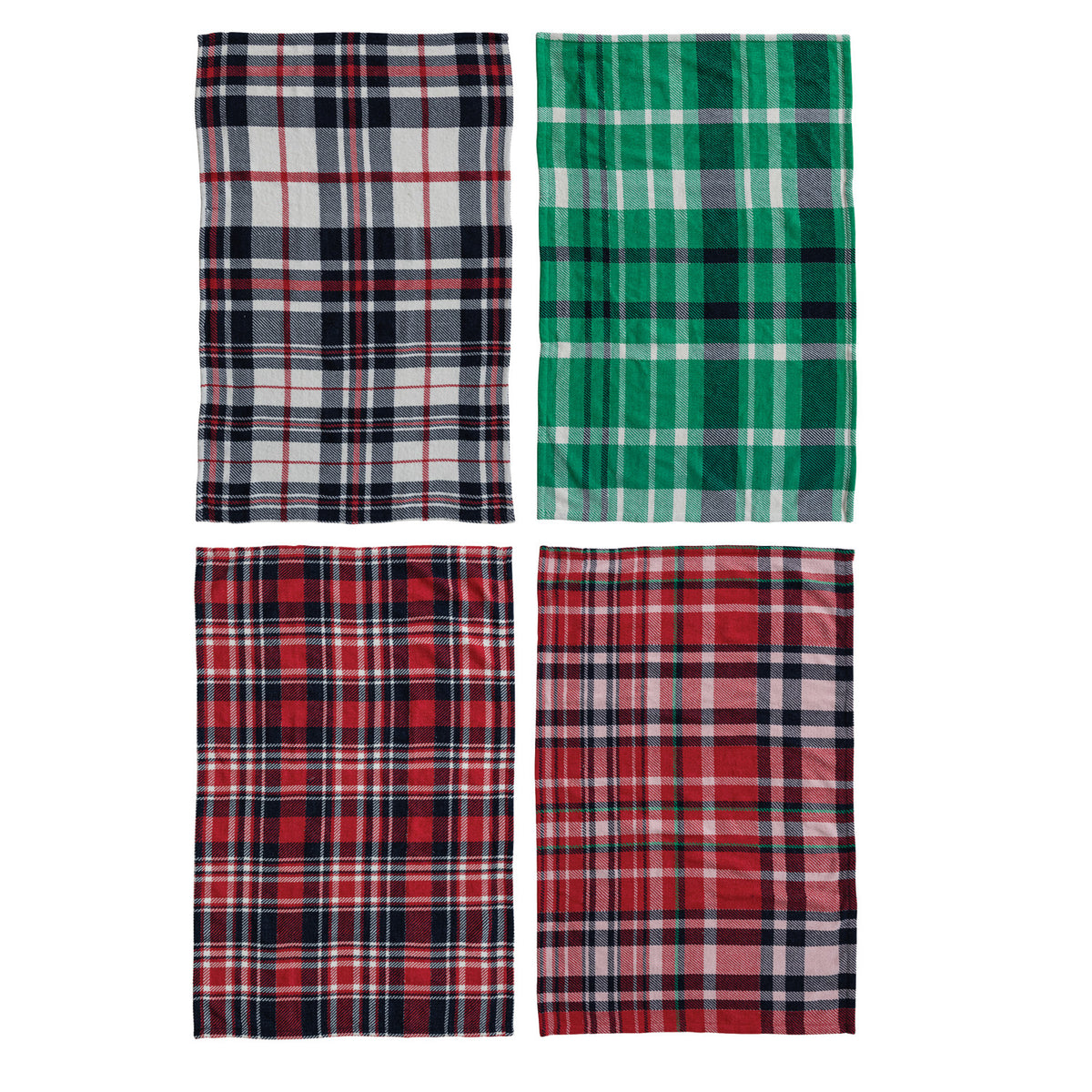 Woven Recycled Microfiber Christmas Tea Towel w/ Plaid Pattern