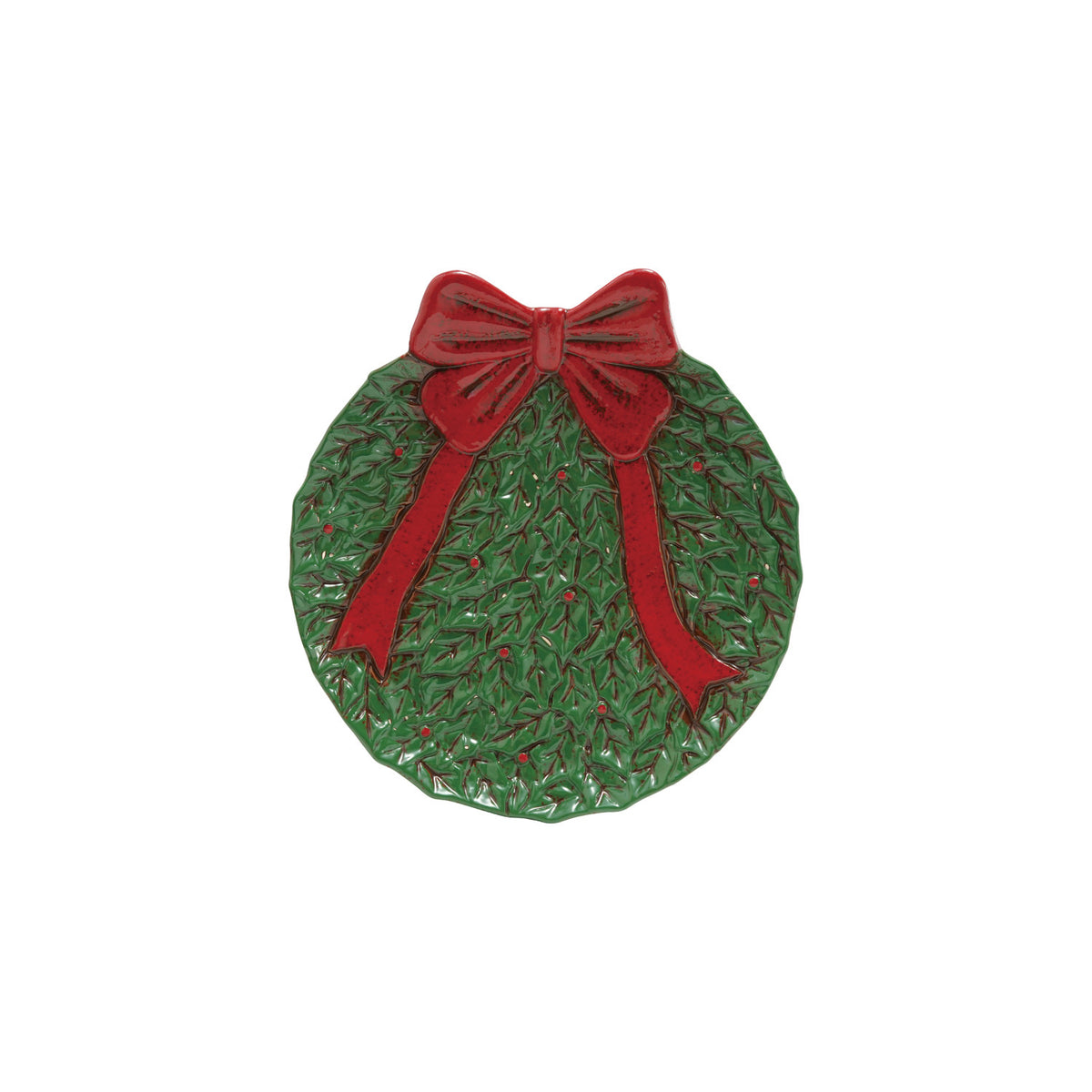 Embossed Hand Painted Ceramic Wreath Plate w Bow