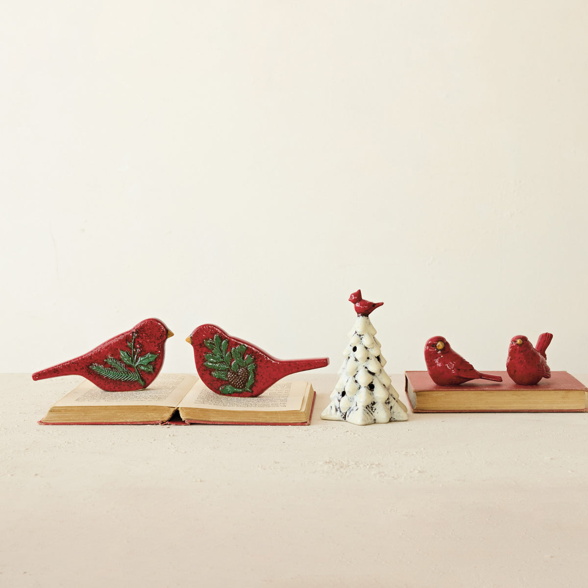 Hand Painted Ceramic Tree w Cardinal-LED