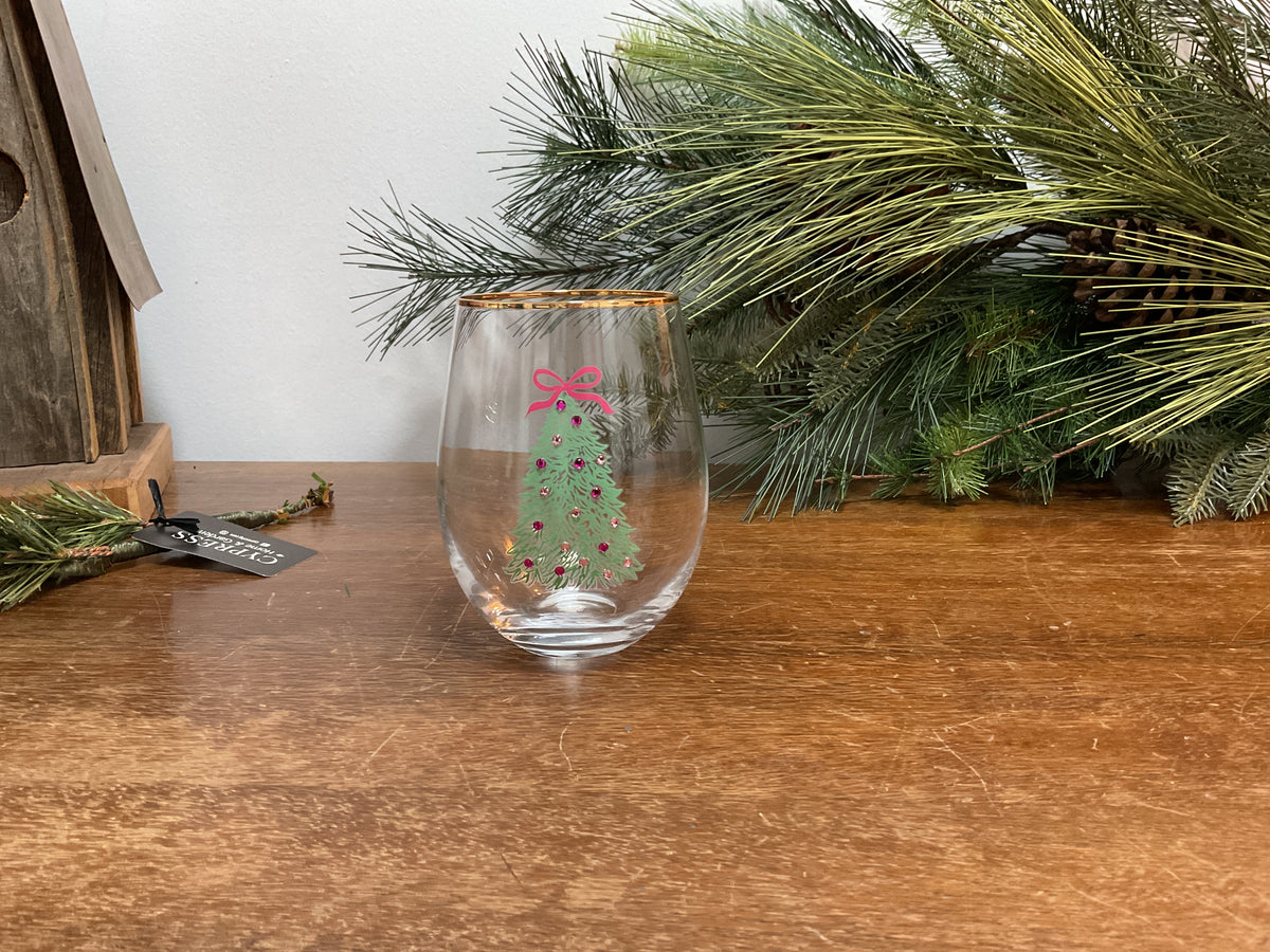 Stemless Holiday Wine Glass