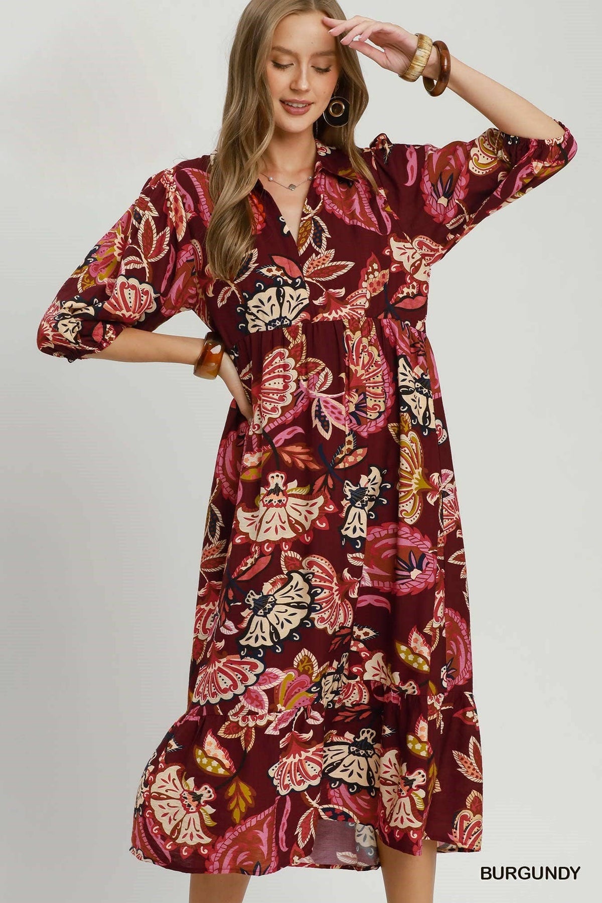 Boho Paisley Tiered Midi Dress