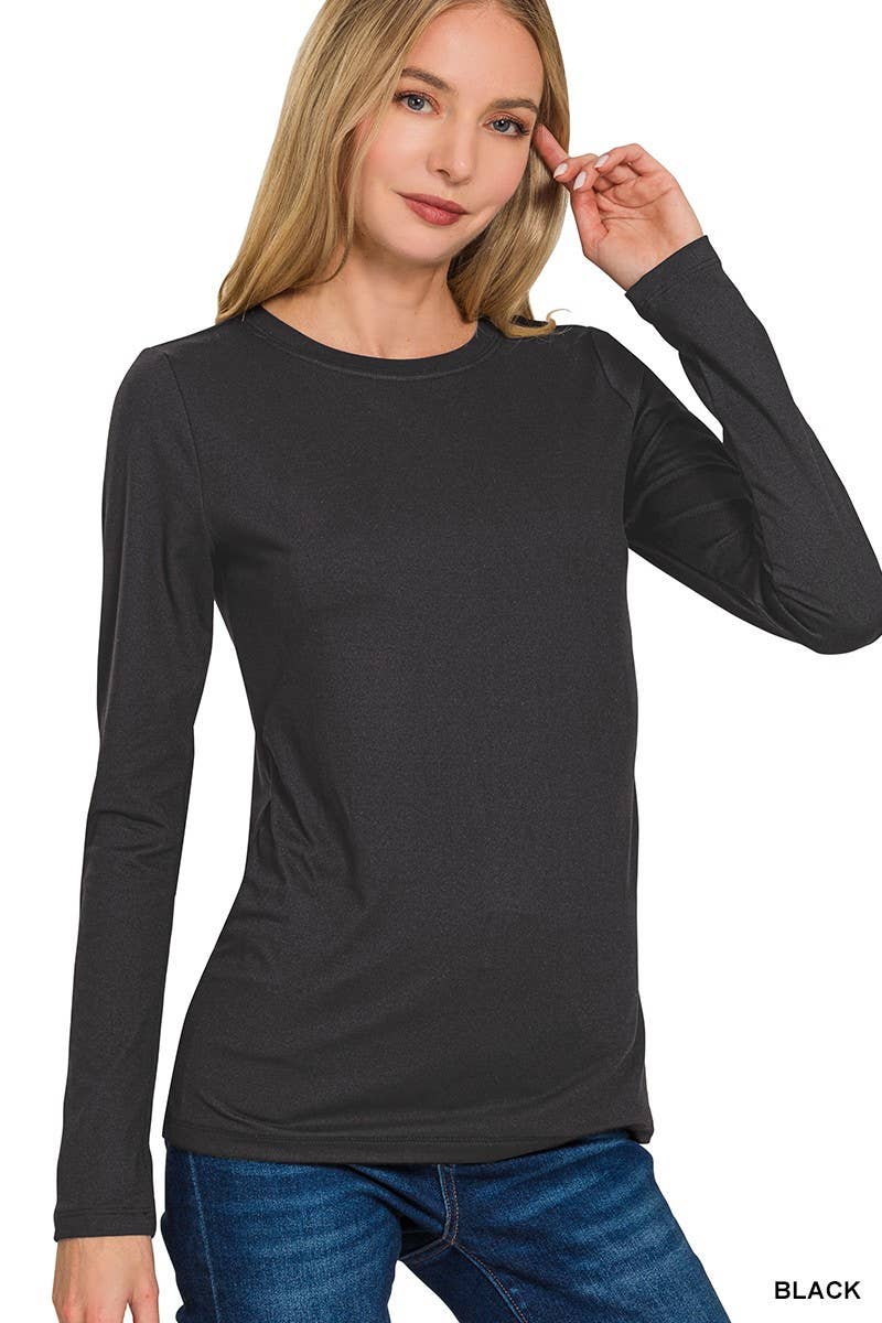 Brushed Microfiber Long Sleeve Round Neck Tee