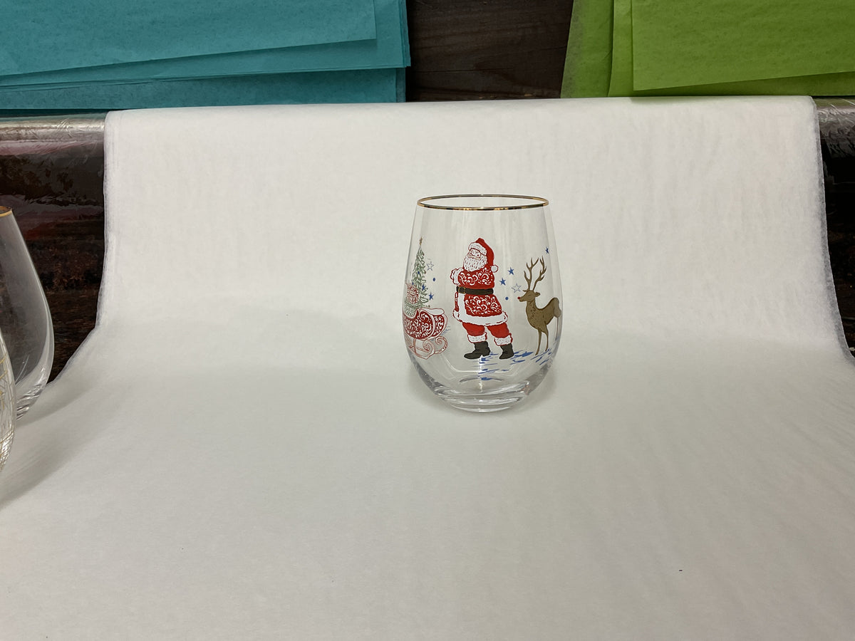 Stemless Holiday Wine Glass