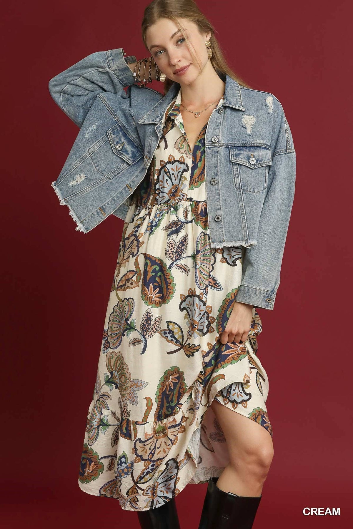 Boho Paisley Tiered Midi Dress