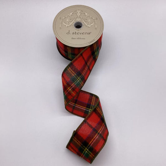 2.5" x 10yds Faux Wool Red/Green/Black Plaid Ribbon