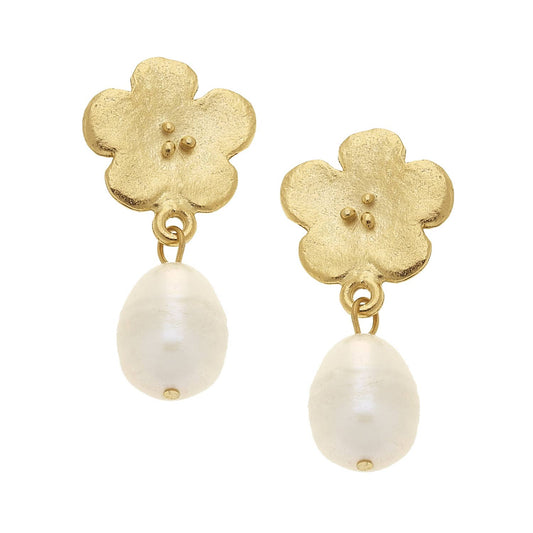 Poppy Flowers with Genuine Freshwater Pearl Earrings