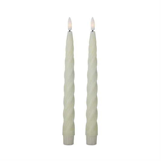 9.75" Cream LED Pointed Spiral Taper Candles