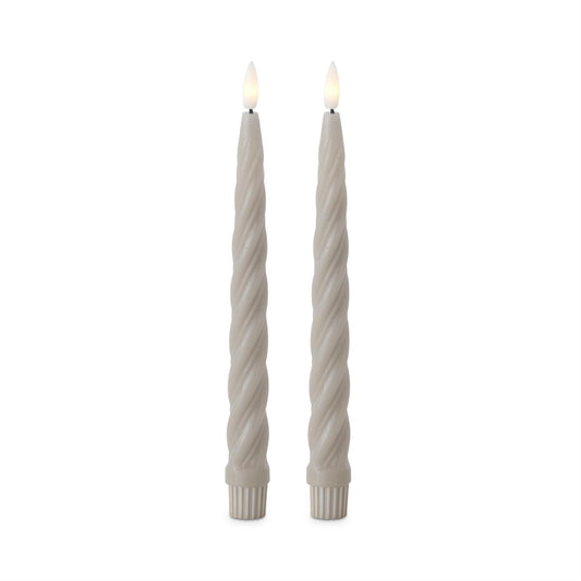 9.75" Taupe LED Pointed Spiral Taper Candles