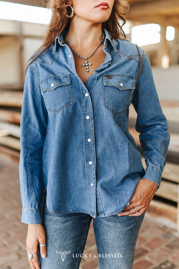 Classic Western Yoke Button Down Denim Shirt