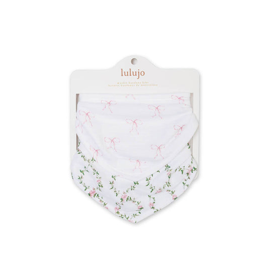2-pack Bandana Bibs - Bows/Rose Trellis