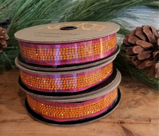 1” x 5 Yrds Metallic Hot Pink Orange Jewel Ribbon