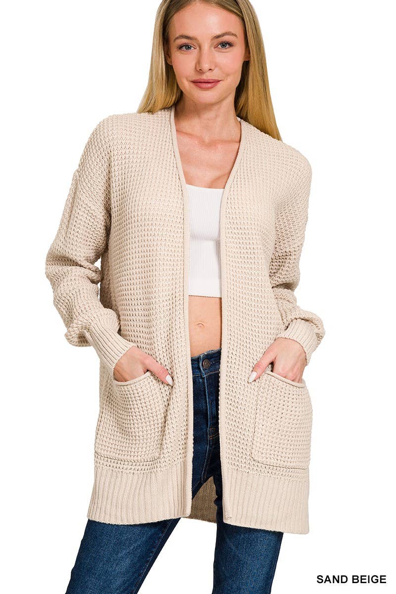 Low Gauge Waffle Open Cardigan Sweater