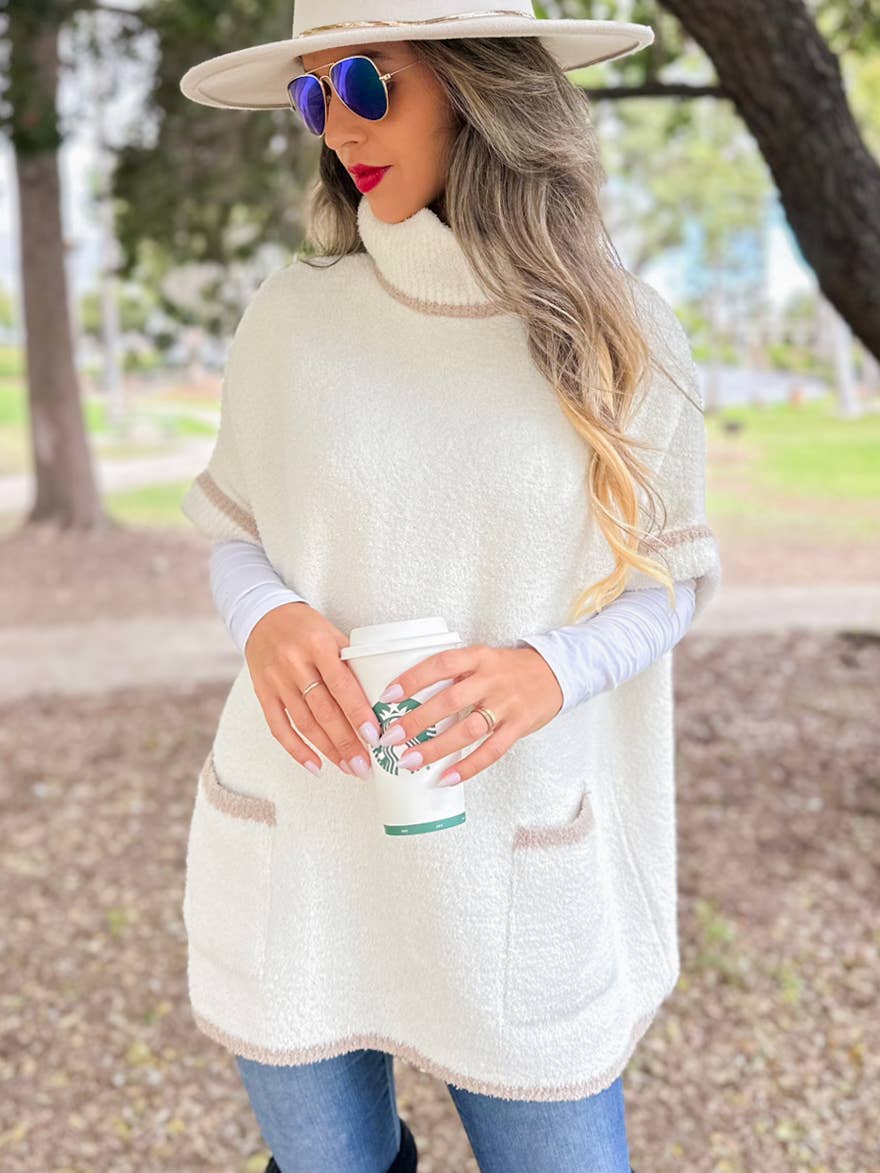 Soft Knit Turtleneck Short Sleeve Pocket Pullover Sweater