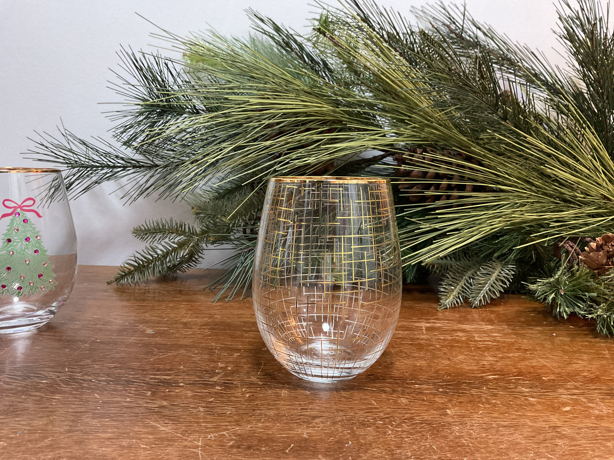 Stemless Holiday Wine Glass